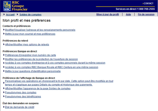 Exemple de Mon profil et mes prfrences 