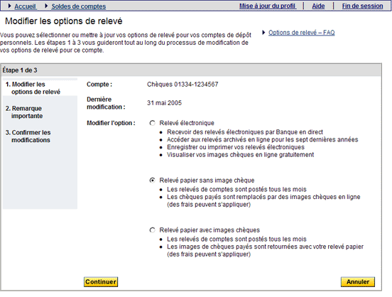 Exemple de Modifier les options de relev
