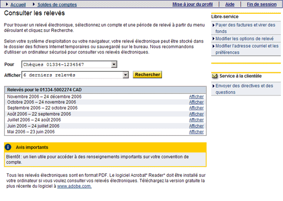 Exemple de Liste des relevs pour les six derniers mois 