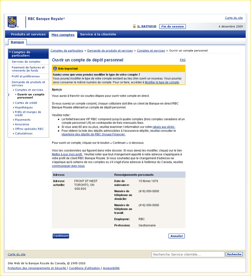 Comptes bancaires – Services bancaires aux particuliers – RBC