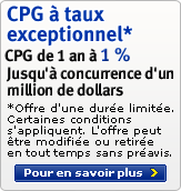Offre de prime de 1%* sur les CPG non remboursables de 3 et de 5 ans
