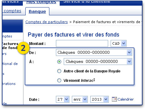 Choisissez votre compte De et votre compte À 